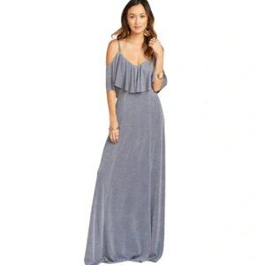 Show Me Your Mumu Renee V Neck Glittery Ruffle Maxi Dress/Gown NWT